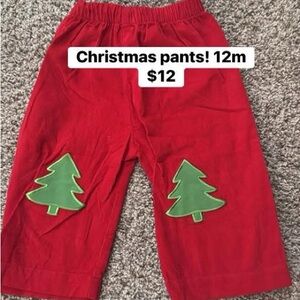 Red Christmas Pants with Tree Patches